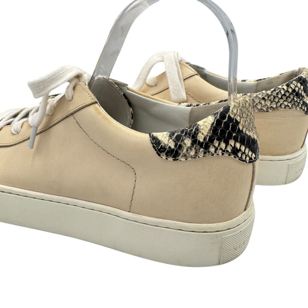 Veronica Beard Bibi Cream Leather Neutral Snakeskin Casual Streetwear Sneakers - Picture 8 of 10